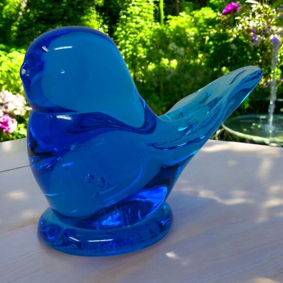 ArtGlass Other - Vintage Leonard Ward Cobalt Blue Art Glass Bird Of Happiness 3 1/2" 1996